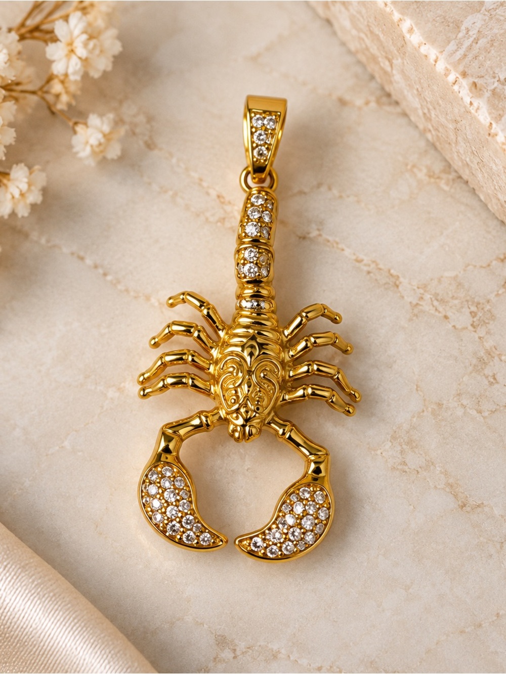 Gold Scorpion Pendant Necklace with Crystal Accents